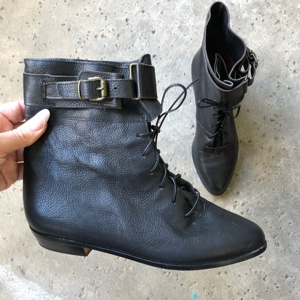 Vintage Black Leather Boots Made in Italy Steamboat Punk